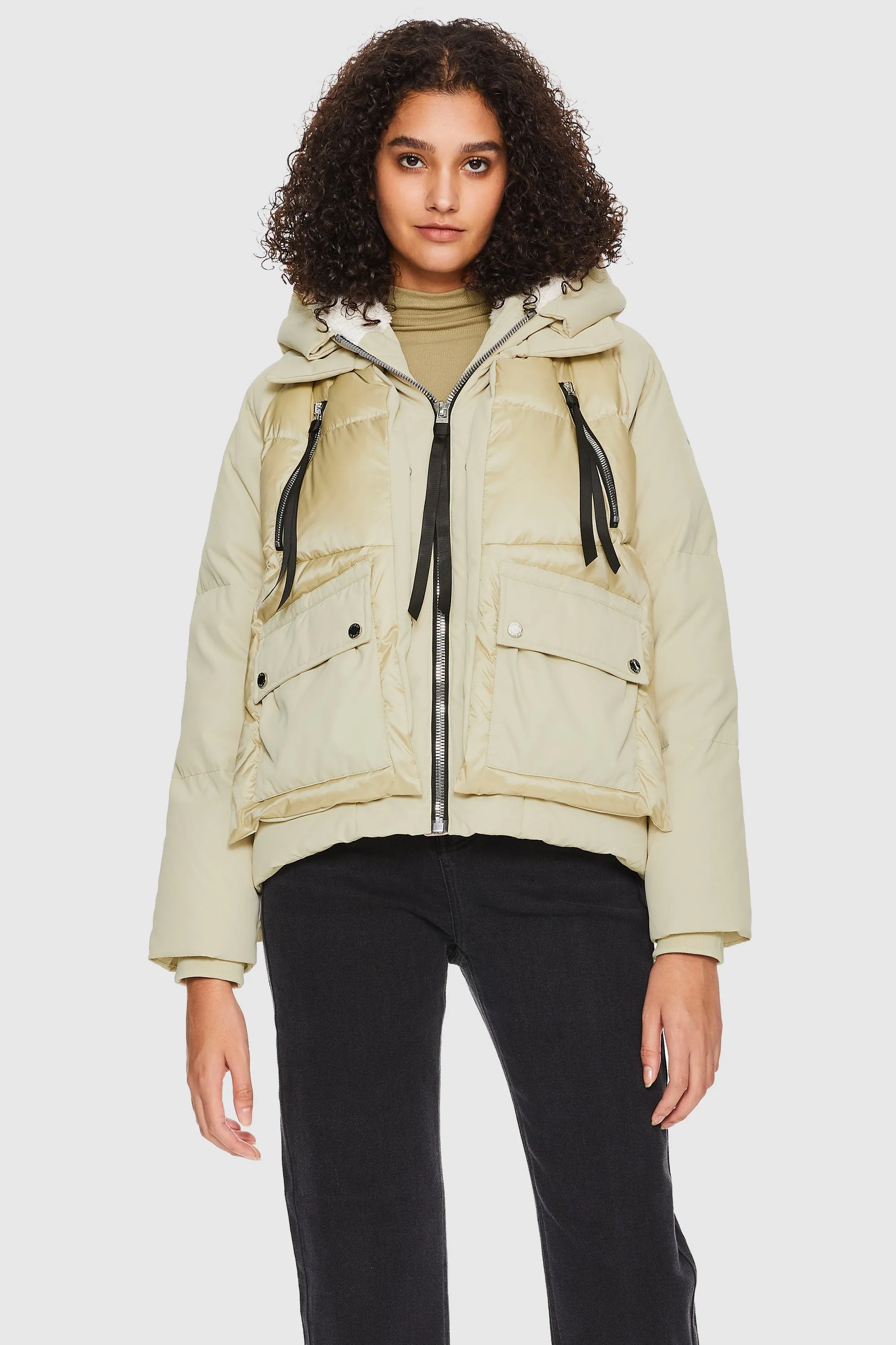 092 Colorlay Cropped Hooded Puffer Jacket