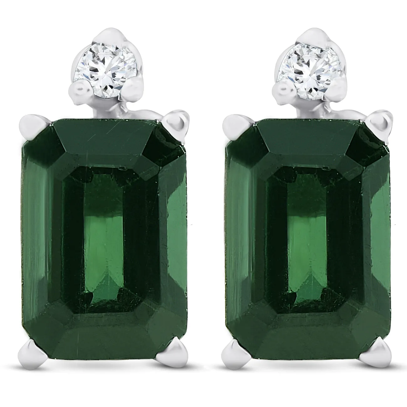 1 1/3ct Green Tourmaline Diamond Studs 14K White Gold