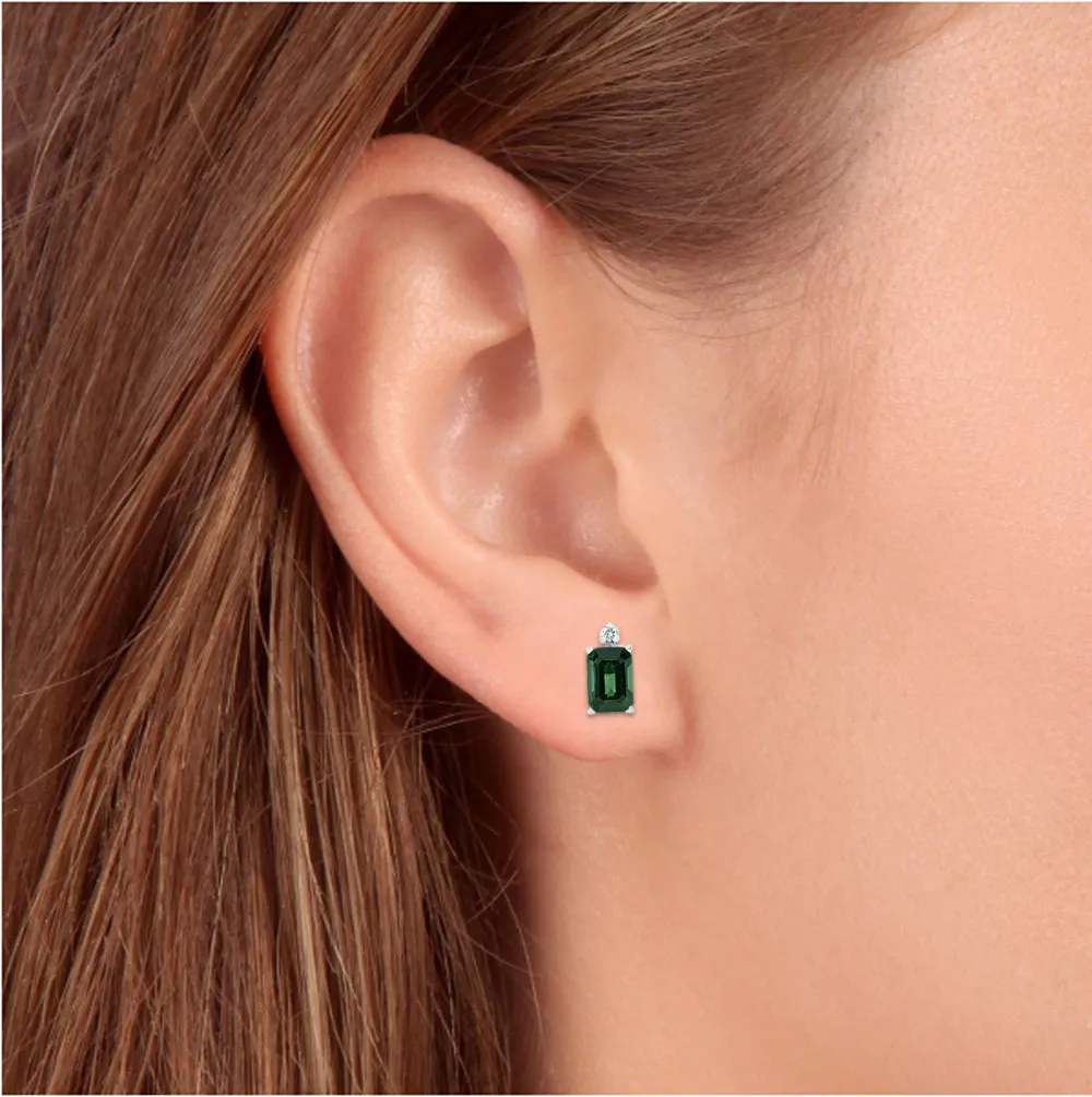 1 1/3ct Green Tourmaline Diamond Studs 14K White Gold