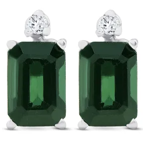 1 1/3ct Green Tourmaline Diamond Studs 14K White Gold