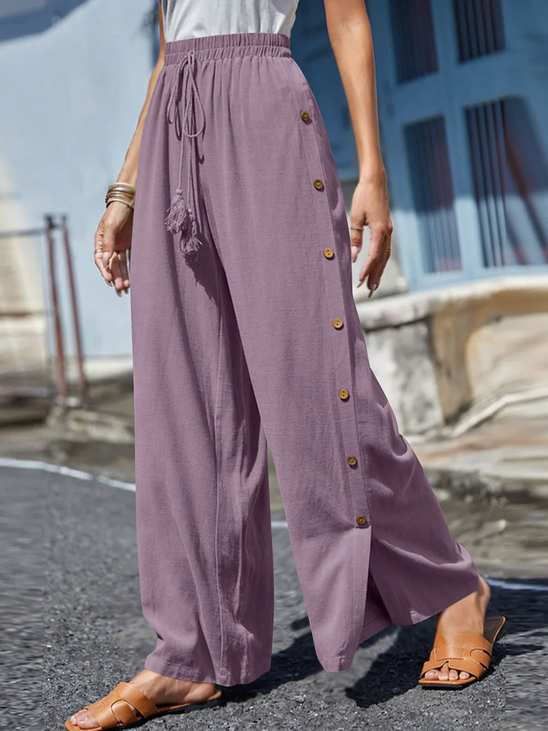 10 Tie Waist Tassel Wide Leg Pants