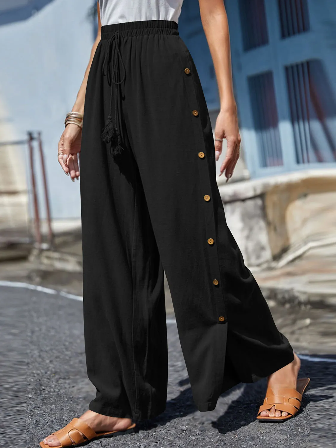 10 Tie Waist Tassel Wide Leg Pants