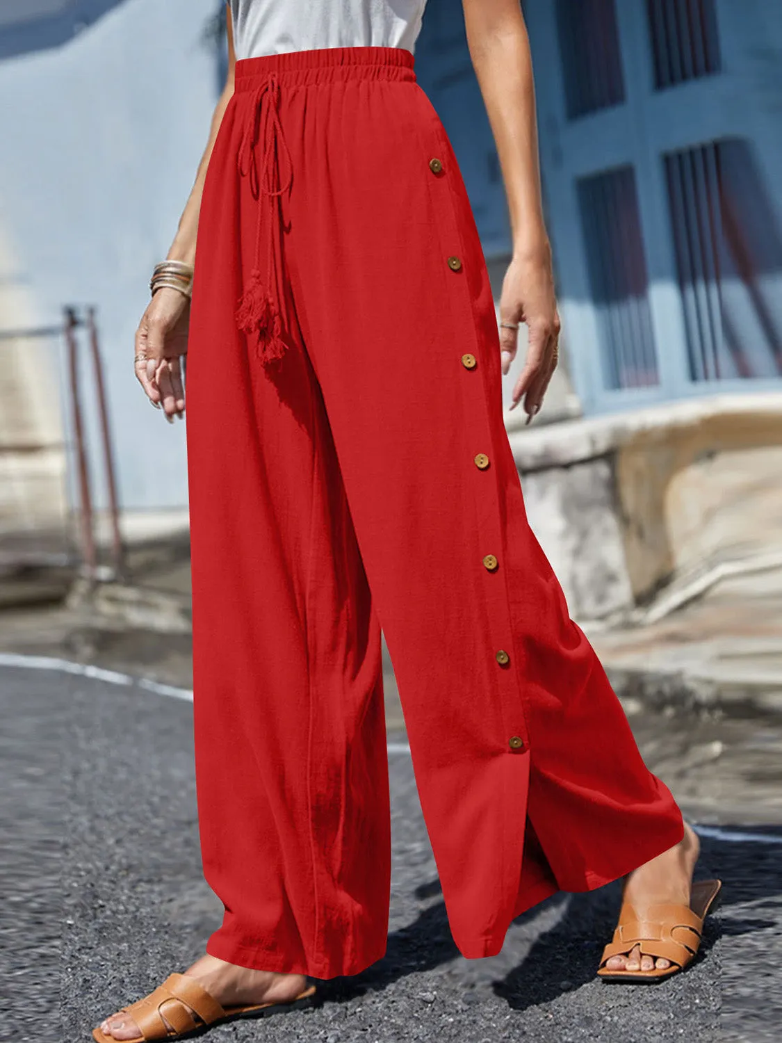 10 Tie Waist Tassel Wide Leg Pants