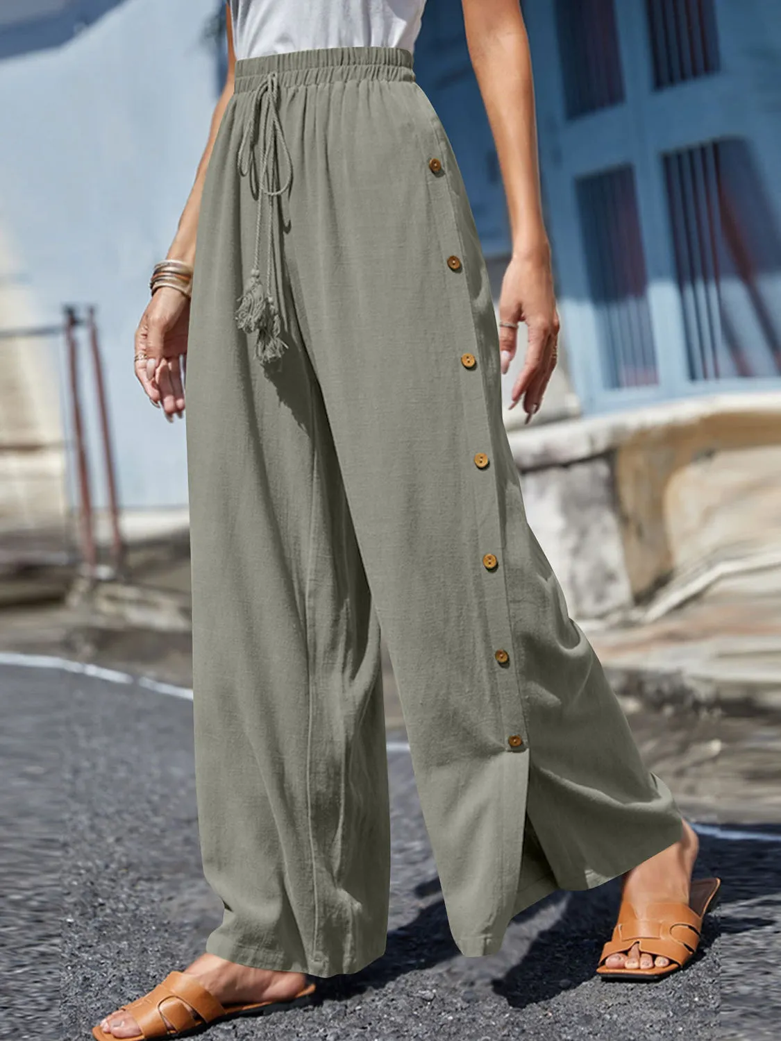 10 Tie Waist Tassel Wide Leg Pants