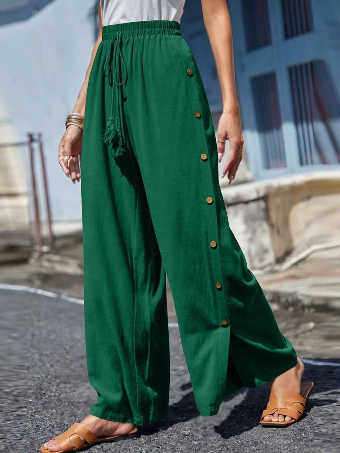 10 Tie Waist Tassel Wide Leg Pants