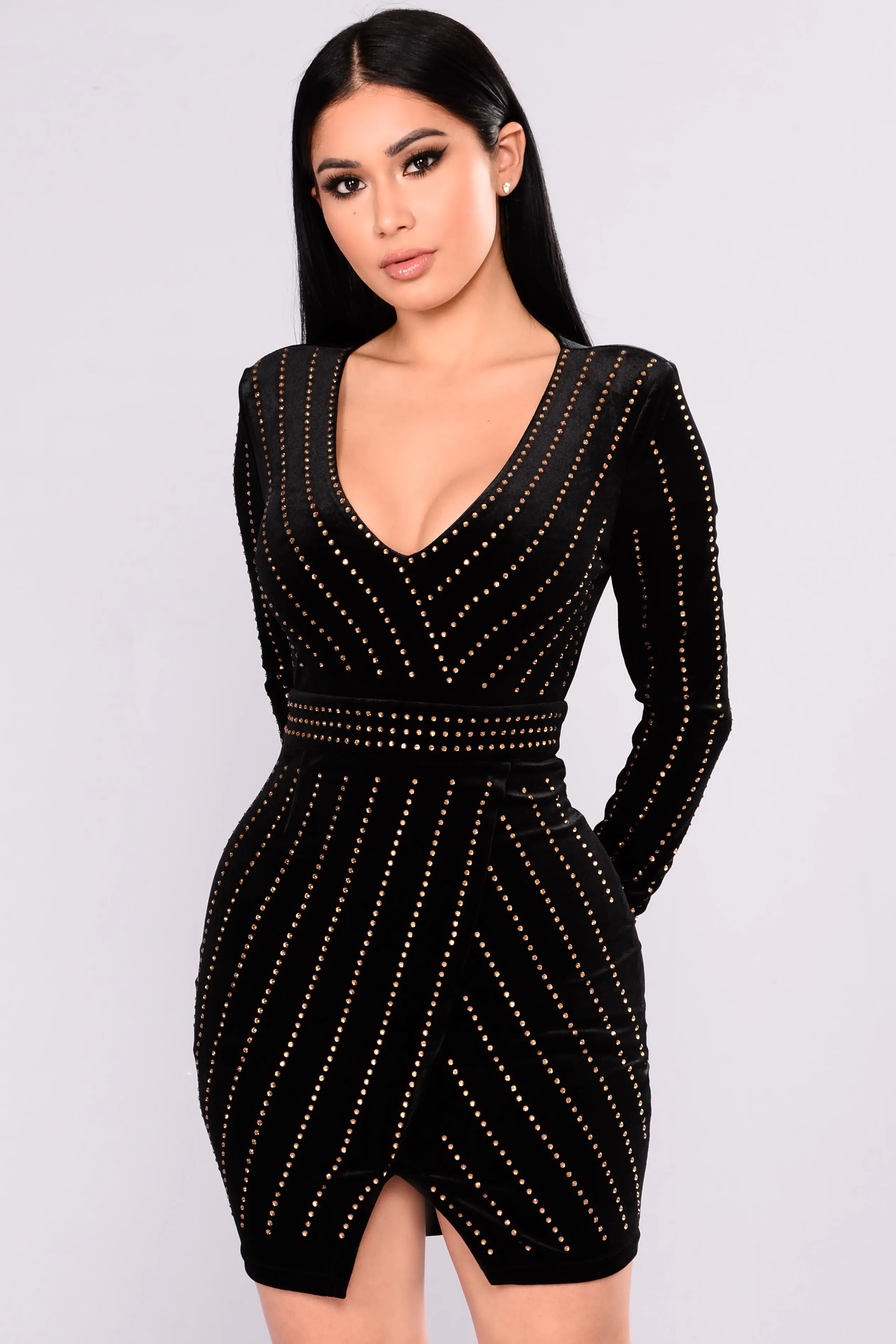 1000 Stars Rhinestone Dress - Black/Gold