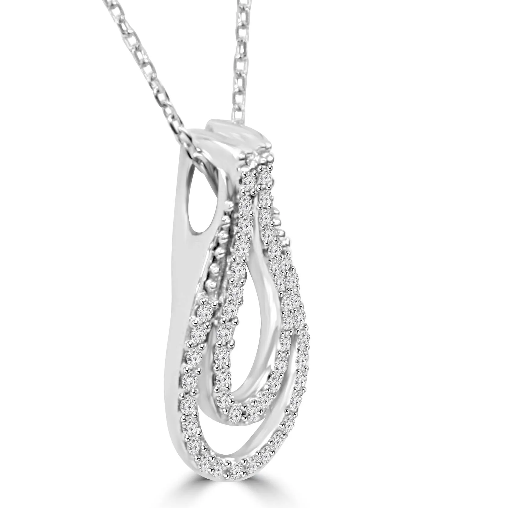 1/4Ct Diamond Everlong Knot Pendant 10K White Gold & 18" Chain 3/4" Tall