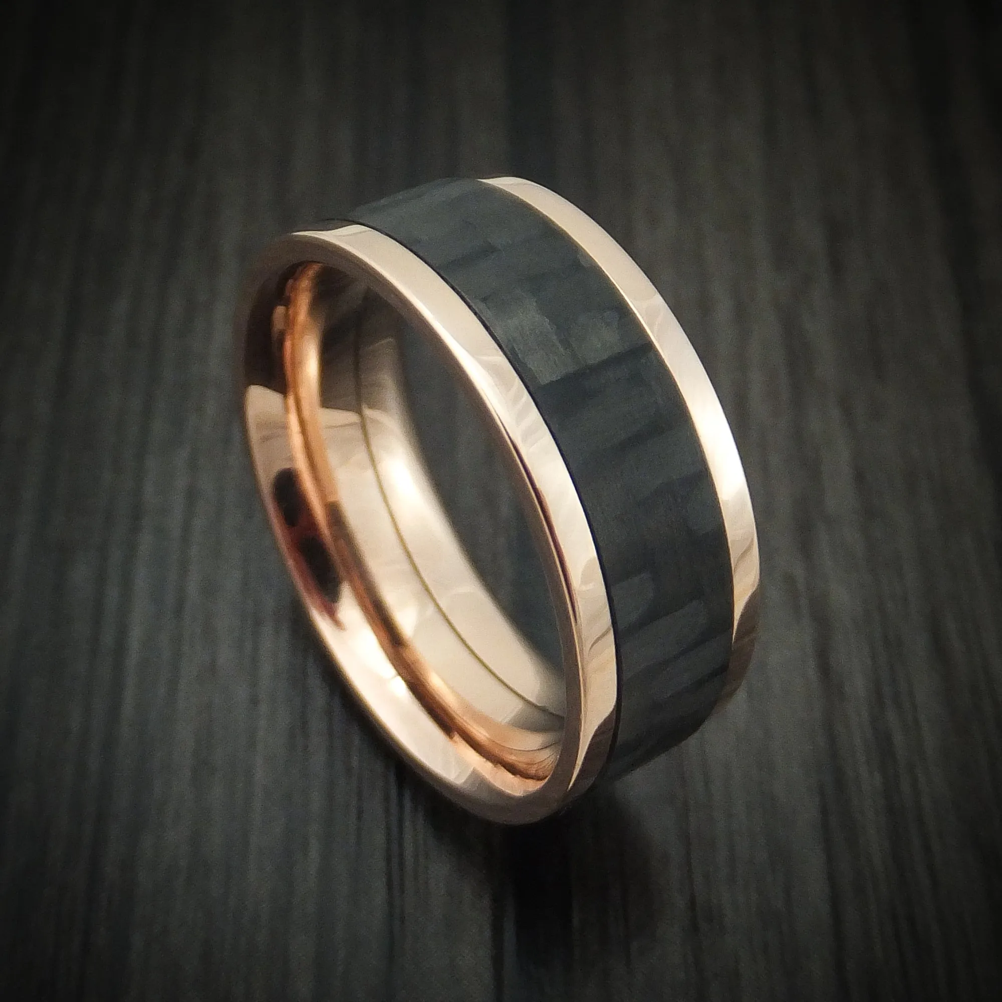 14K Gold and Carbon Fiber Men's Ring Custom Made