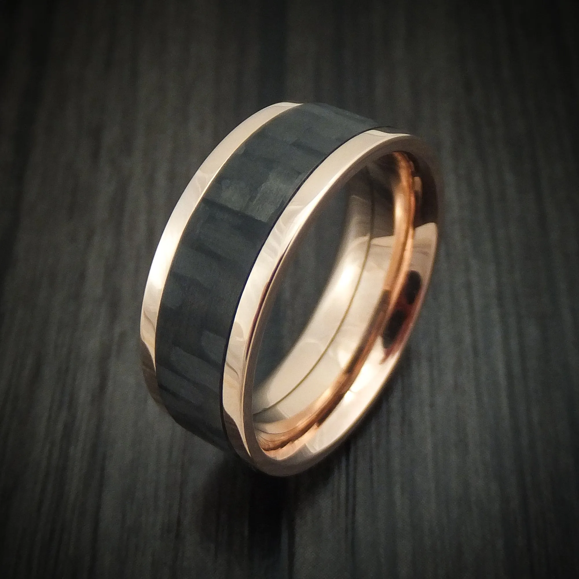 14K Gold and Carbon Fiber Men's Ring Custom Made