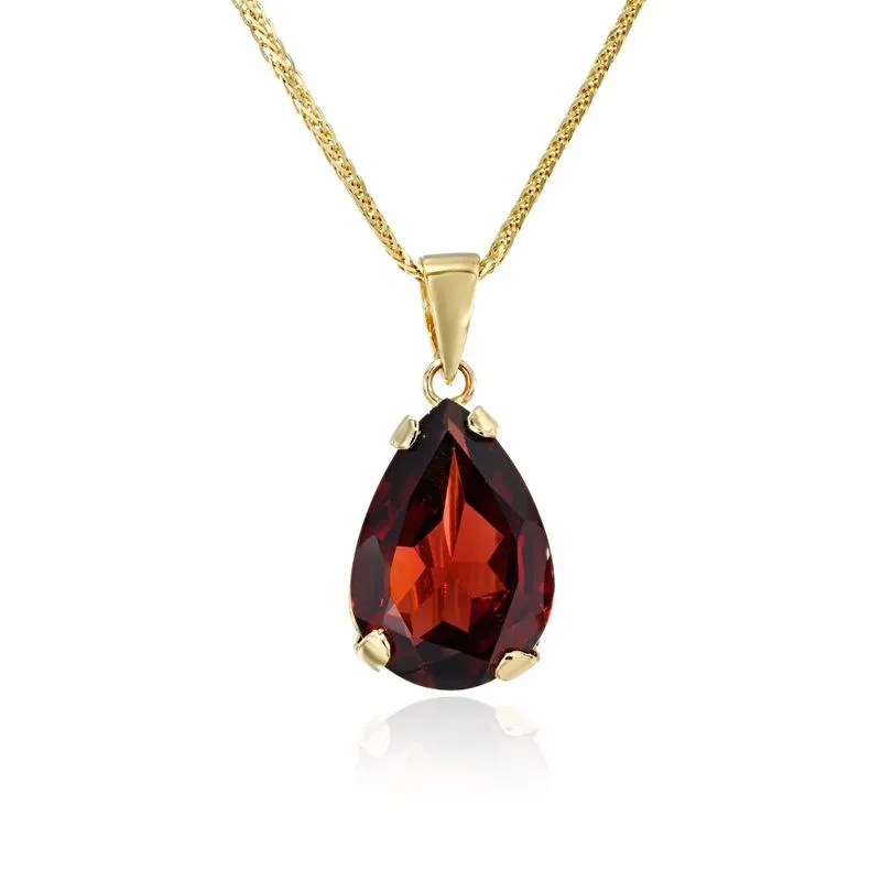 14K Gold Garnet Necklace - Pear Pendant, Aquarius Birthstone, Handmade Gift