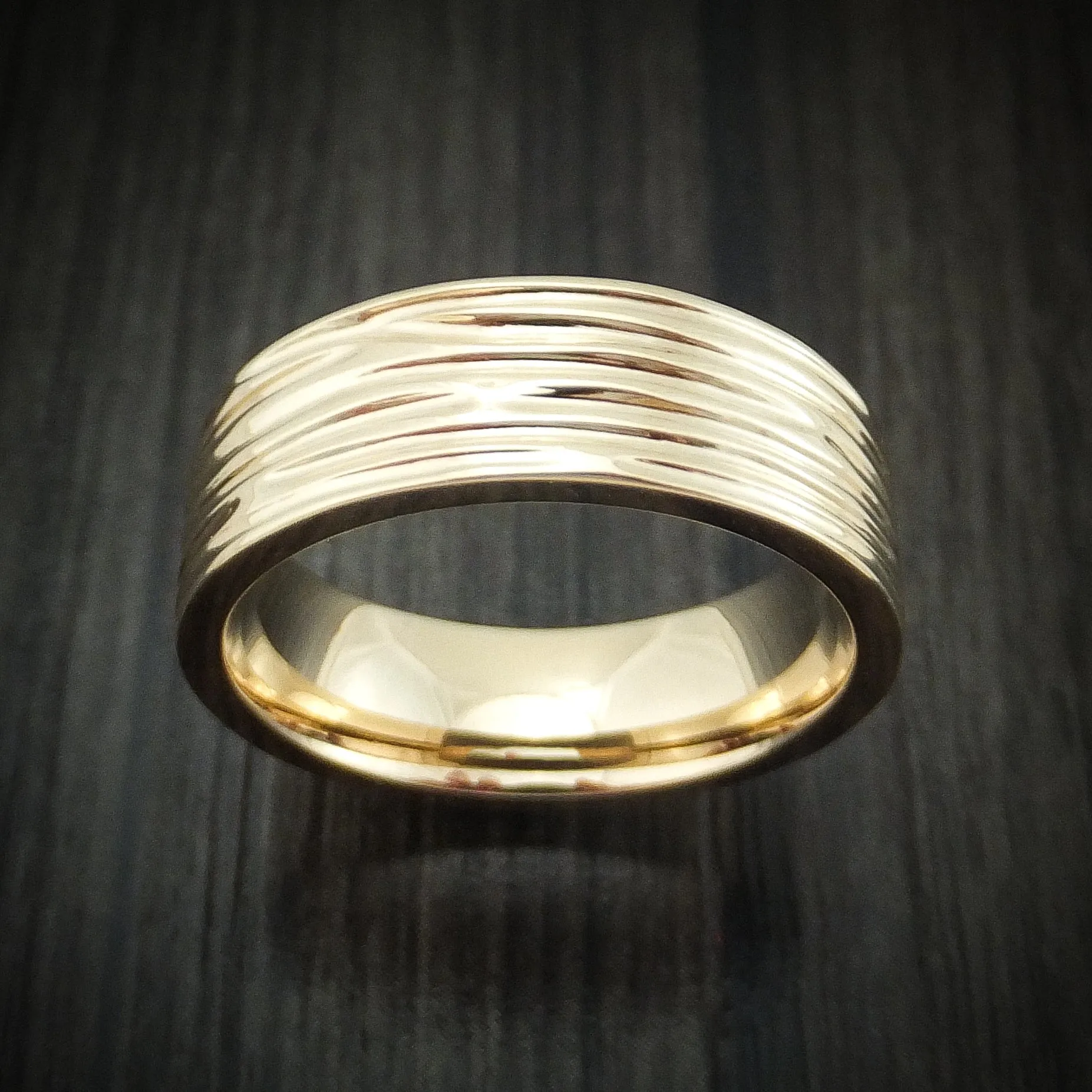 14K Gold Men's Ring with Tree Bark Finish Custom Made Band