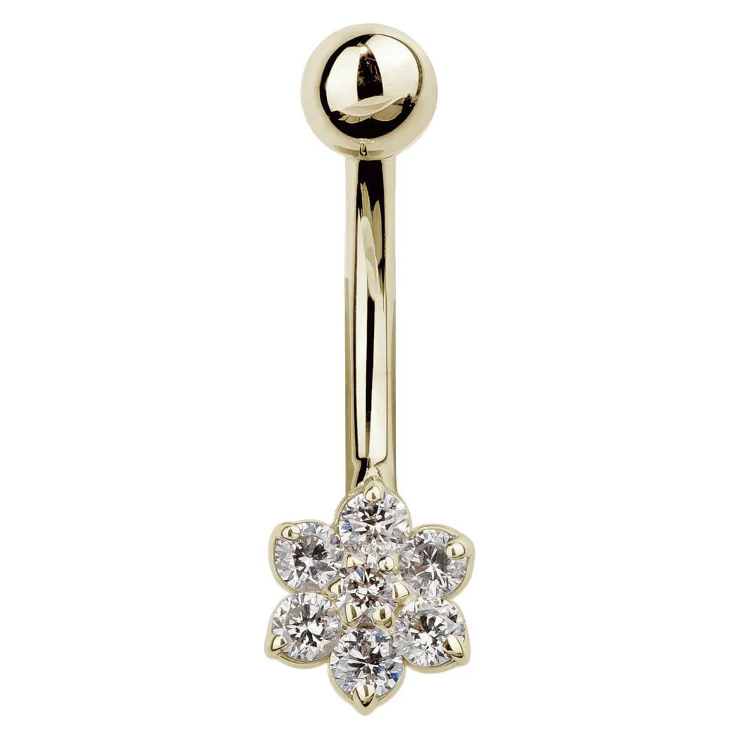 14K REAL Diamond Daisy Navel Piercing Bar