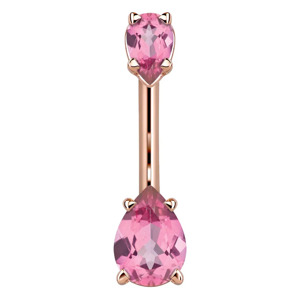 14K Rose Gold Teardrop Gem Belly Rings