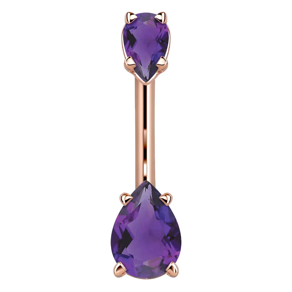 14K Rose Gold Teardrop Gem Belly Rings