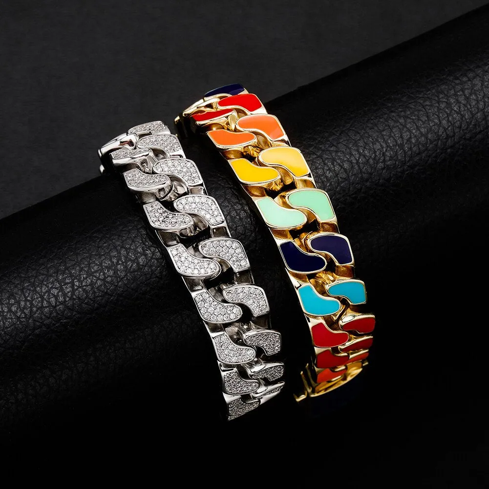 14mm Double-sided Cuban Chain Iced Out Cubic Zirconia Unisex Bracelet