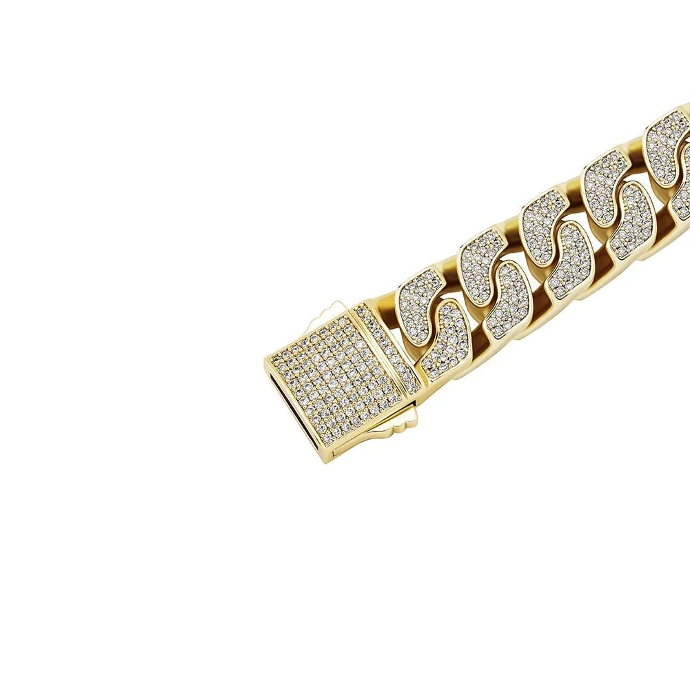 14mm Double-sided Cuban Chain Iced Out Cubic Zirconia Unisex Bracelet