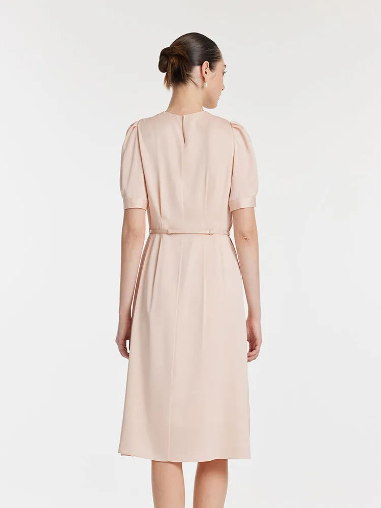 22 Momme Mulberry Silk Women Midi Dress With Leather Belt