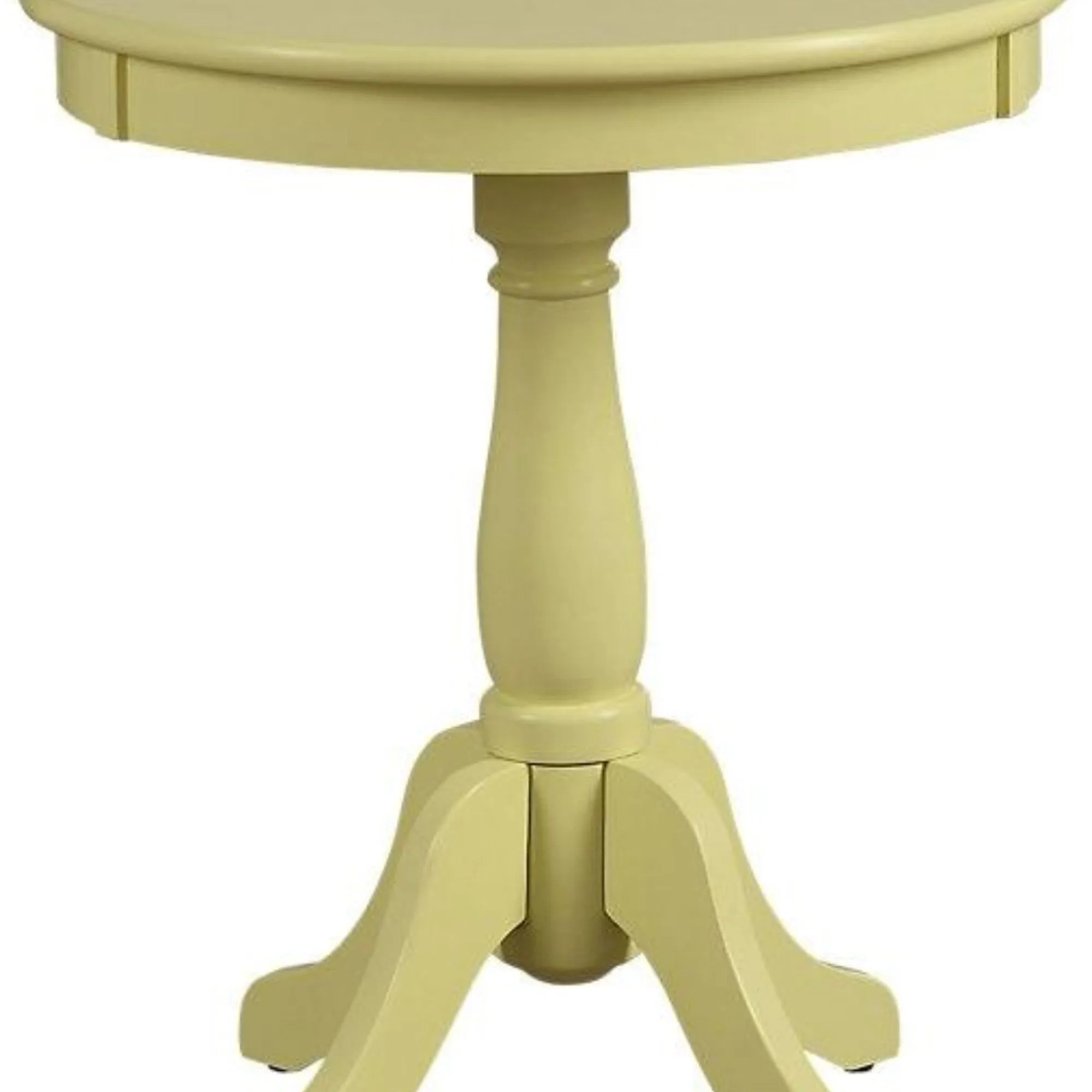 22" Wooden Round Side Table With Pedestal Base, Yellow By Benzara