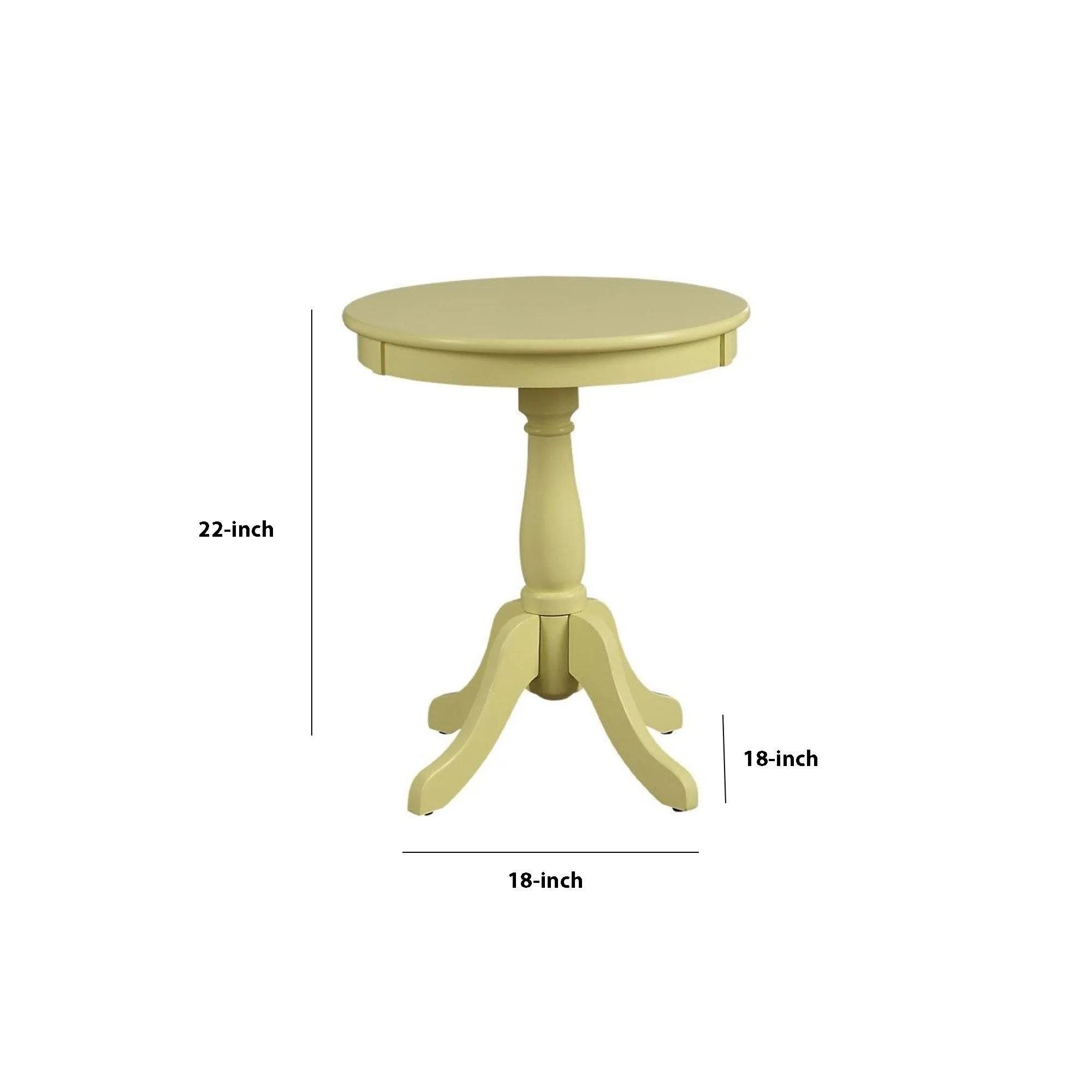 22" Wooden Round Side Table With Pedestal Base, Yellow By Benzara