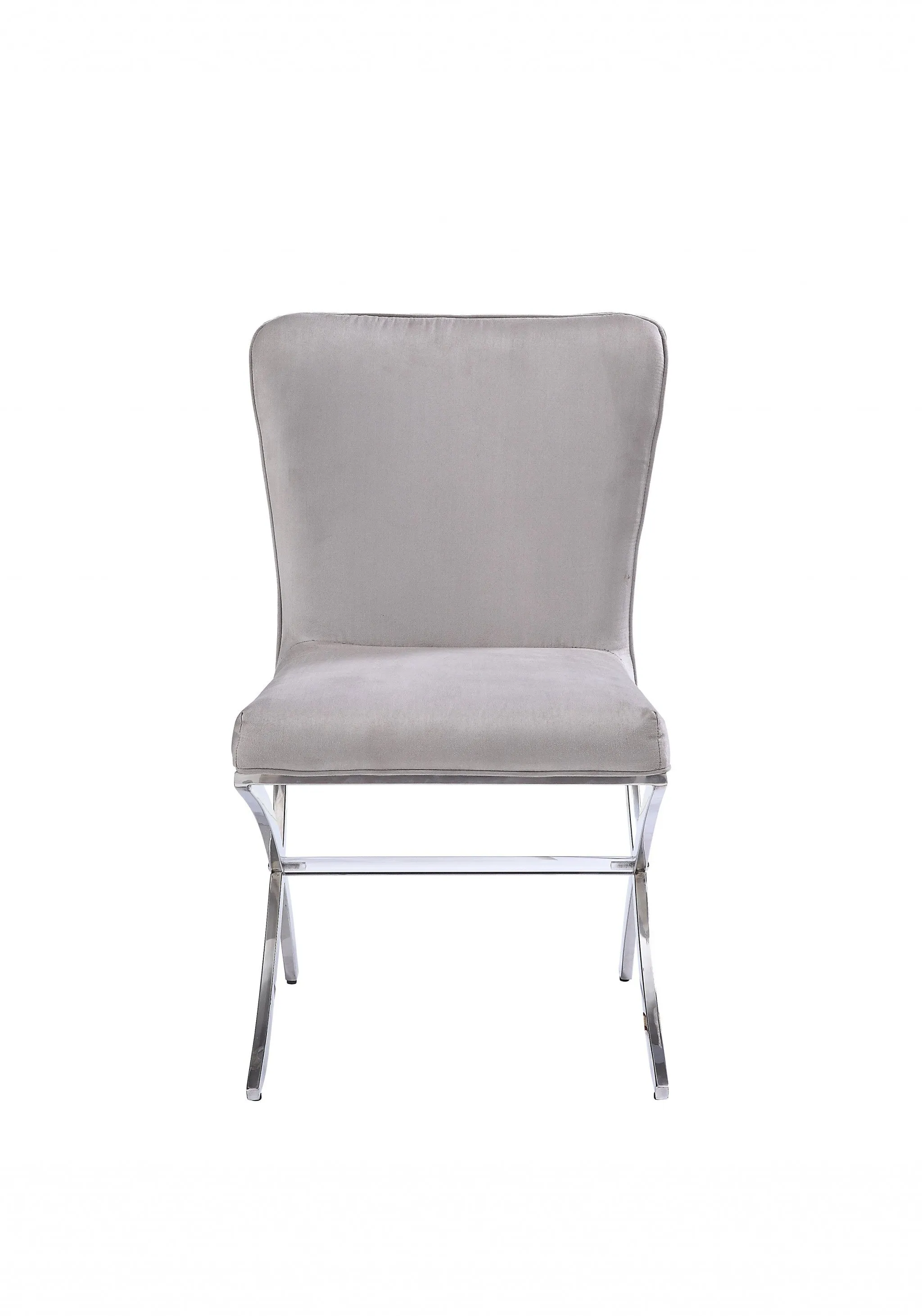 24 Beige Velvet And Silver Parsons Chair