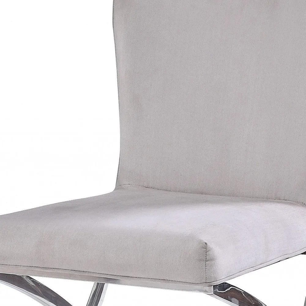 24 Beige Velvet And Silver Parsons Chair