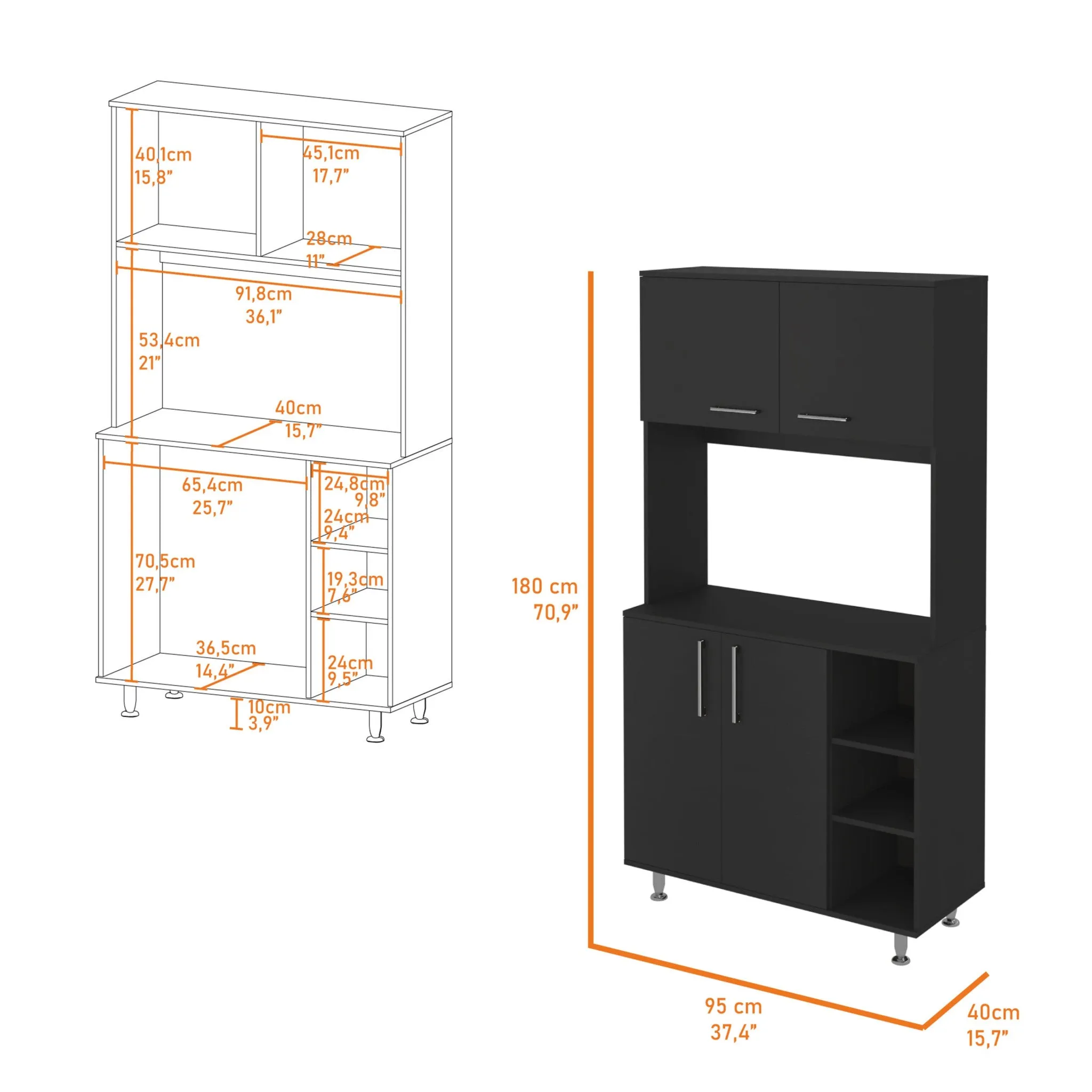 28 Black Wall mounted Accent Cabinet With Nine Shelves And Three Drawers