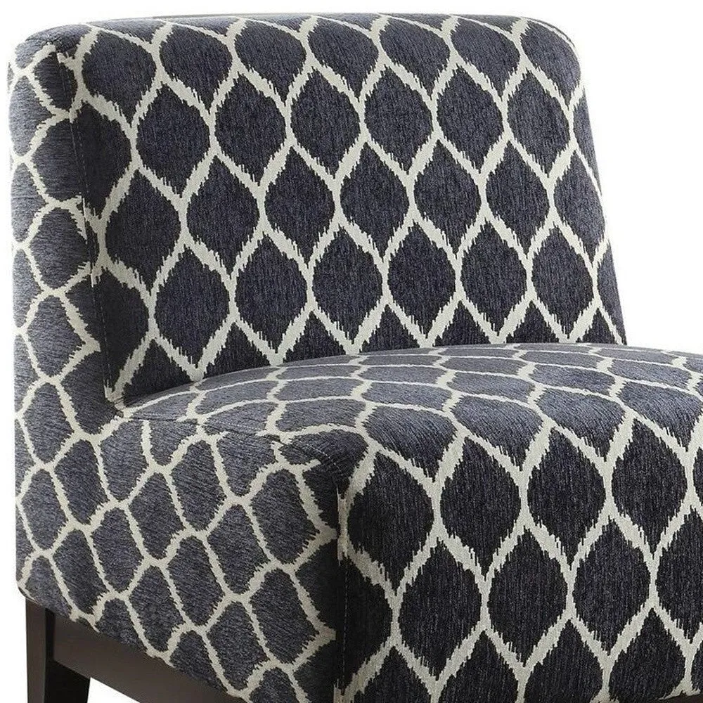 28 Dark Blue Chenille And Black Trellis Slipper Chair