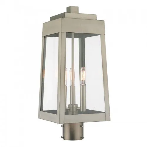 3 Lt Brushed Nickel Post Top Lantern