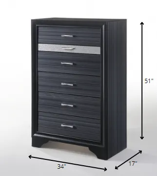 34 Black Solid Wood Six Drawer Chest