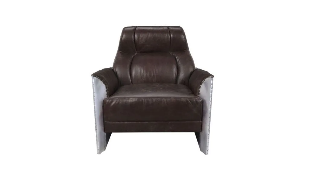 35 Espresso Top Grain Leather And Steel Patchwork Club Chair