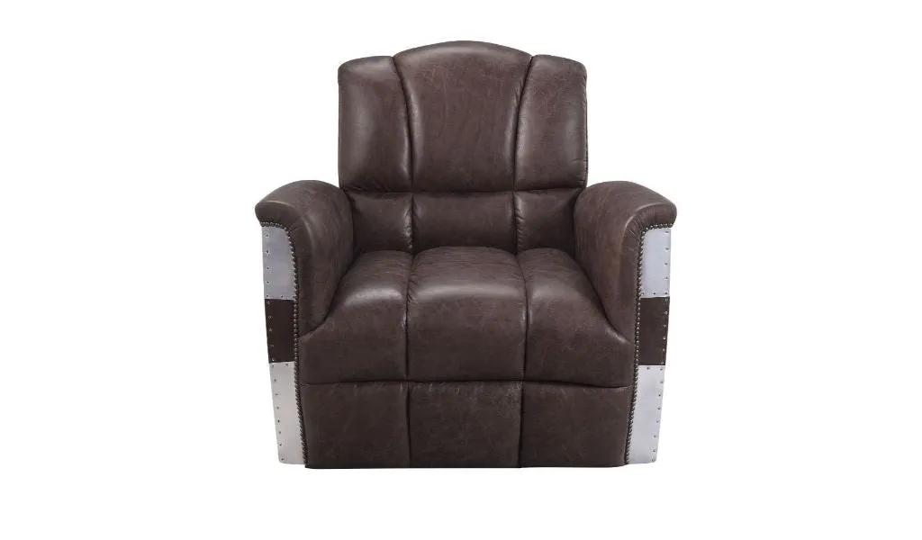 35 Retro Brown Top Grain Leather And Steel Patchwork Club Chair