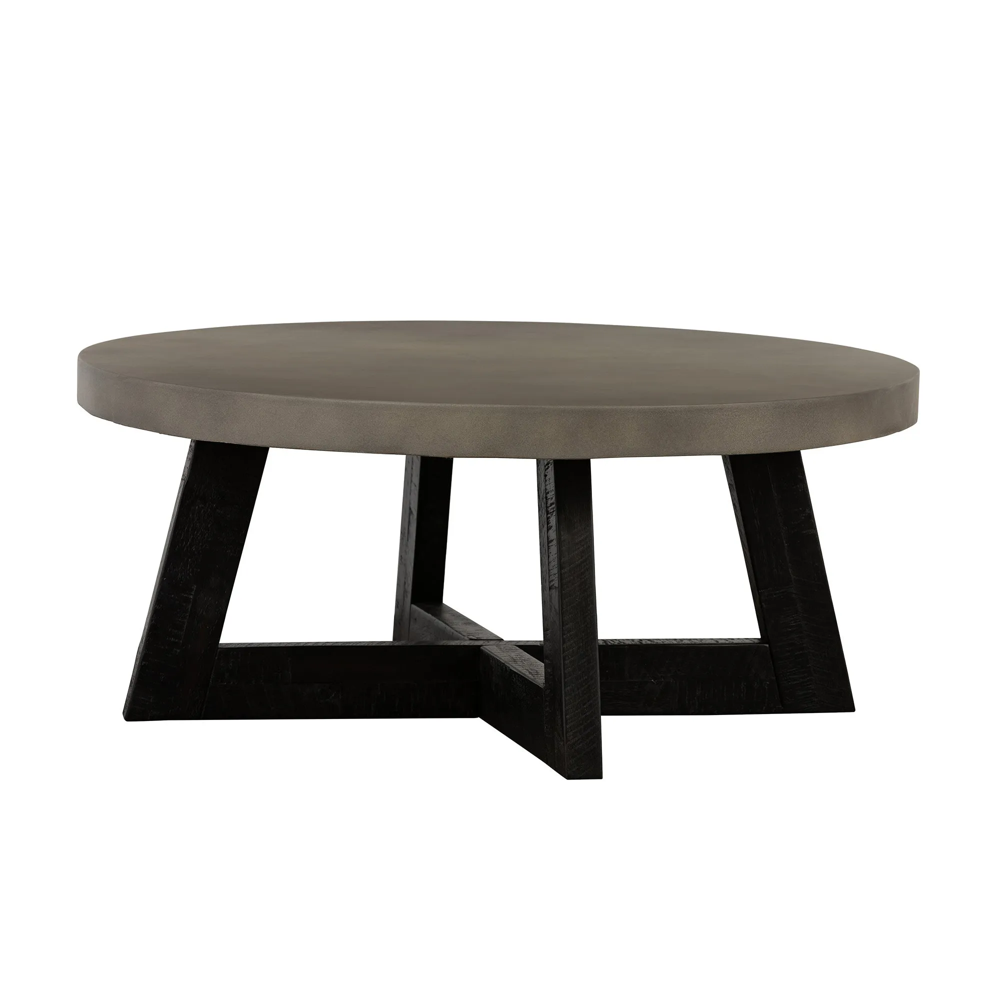 36 Gray And Black Concrete And Solid Wood Round Coffee Table