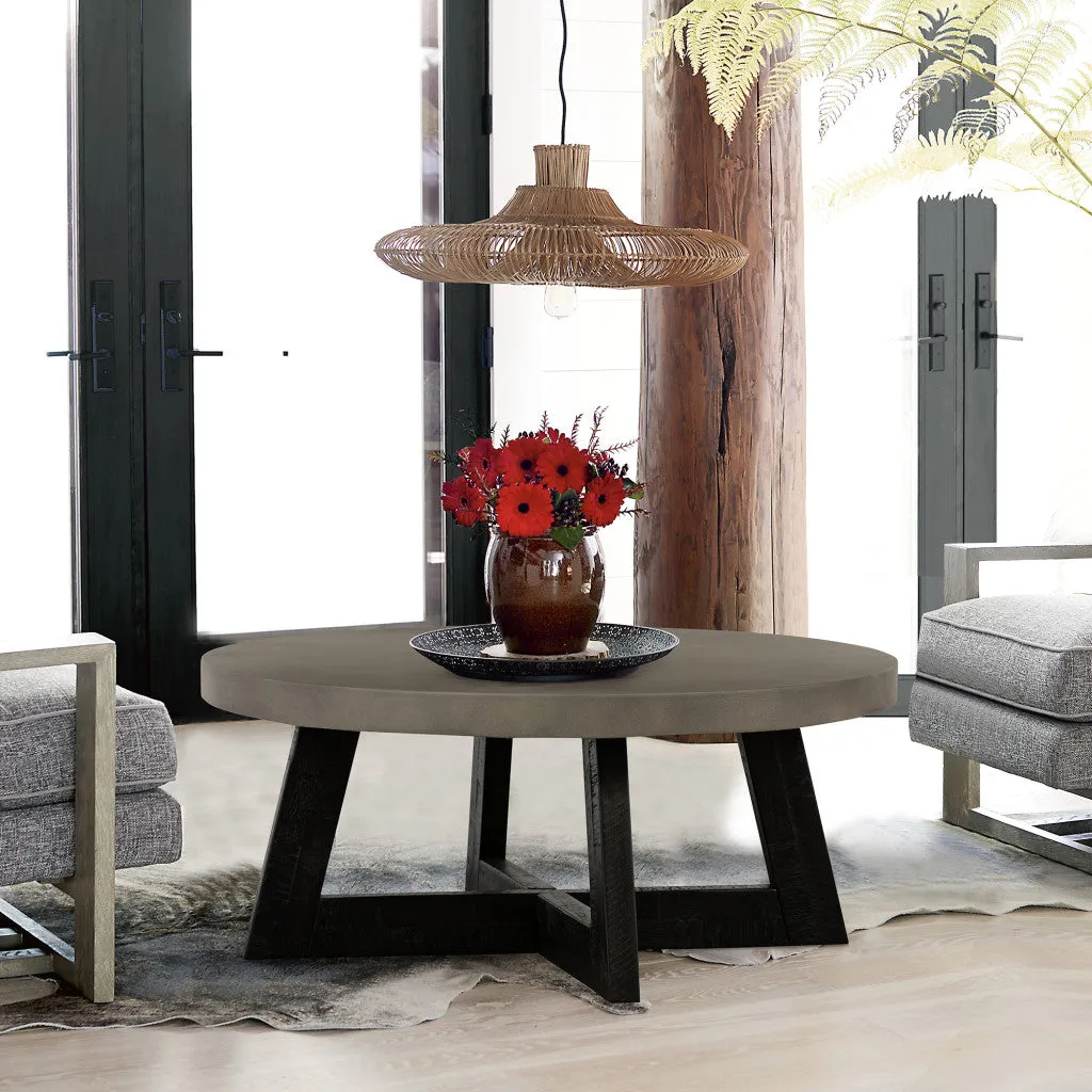 36 Gray And Black Concrete And Solid Wood Round Coffee Table