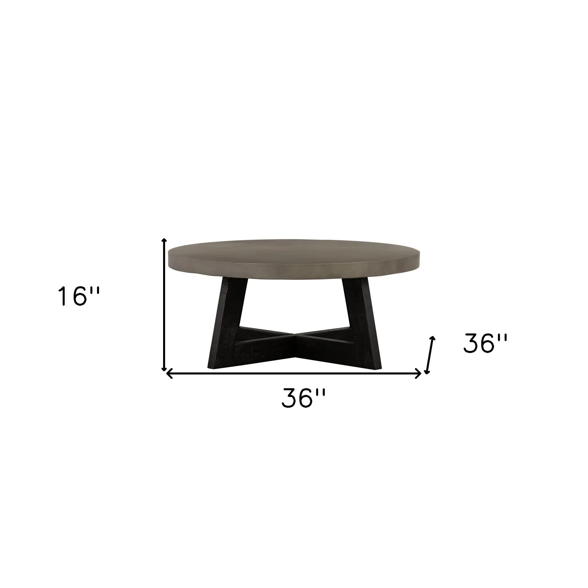 36 Gray And Black Concrete And Solid Wood Round Coffee Table