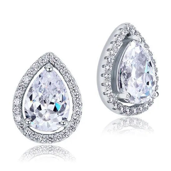 4 Carat Pear Cut CZ Stud 925 Sterling Silver Earrings Jewelry MXFE8079