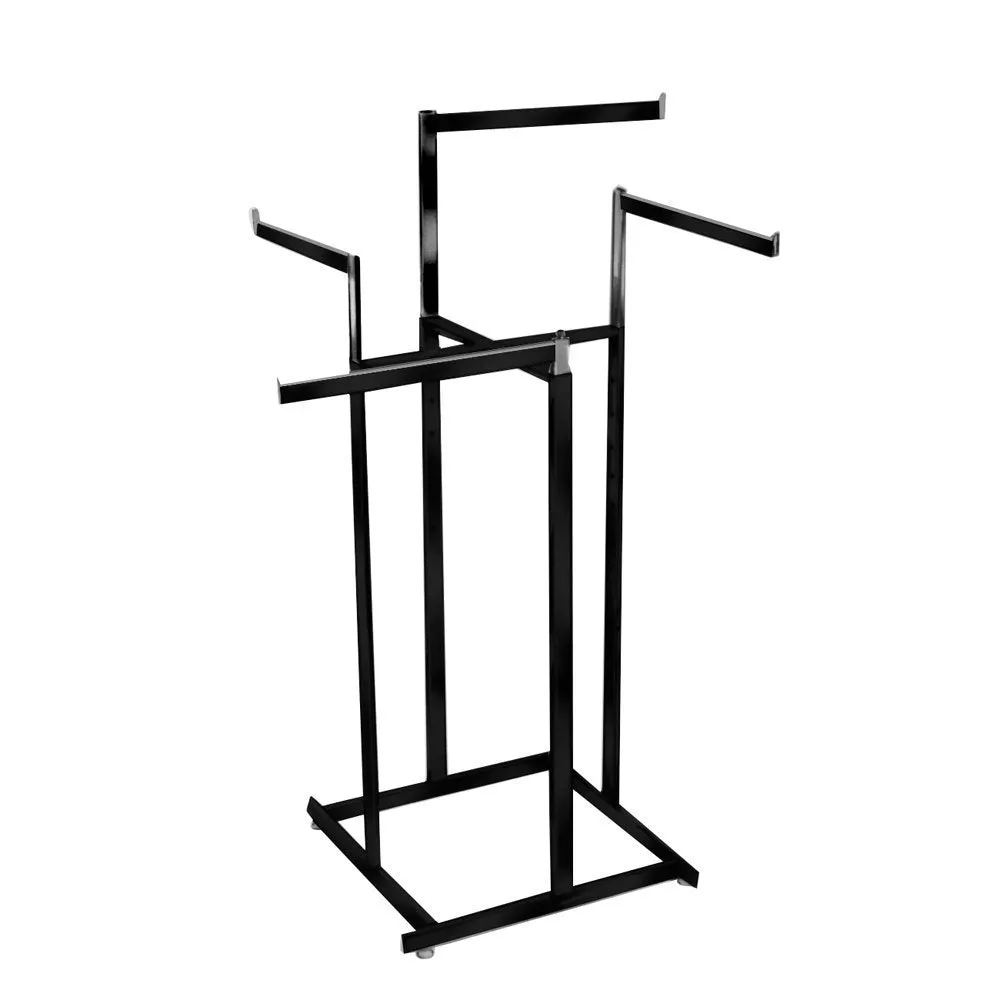 4 Way Heavy Duty Black & Silver Clothing Racks Display on wheels