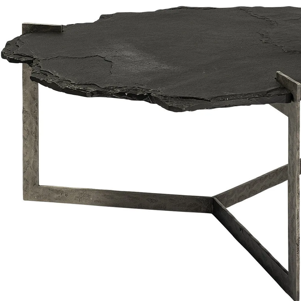 40 Black And Gold Stone And Iron Free Form Distressed Coffee Table