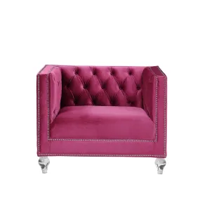 40 Burgundy Velvet And Black Tufted Arm Chair