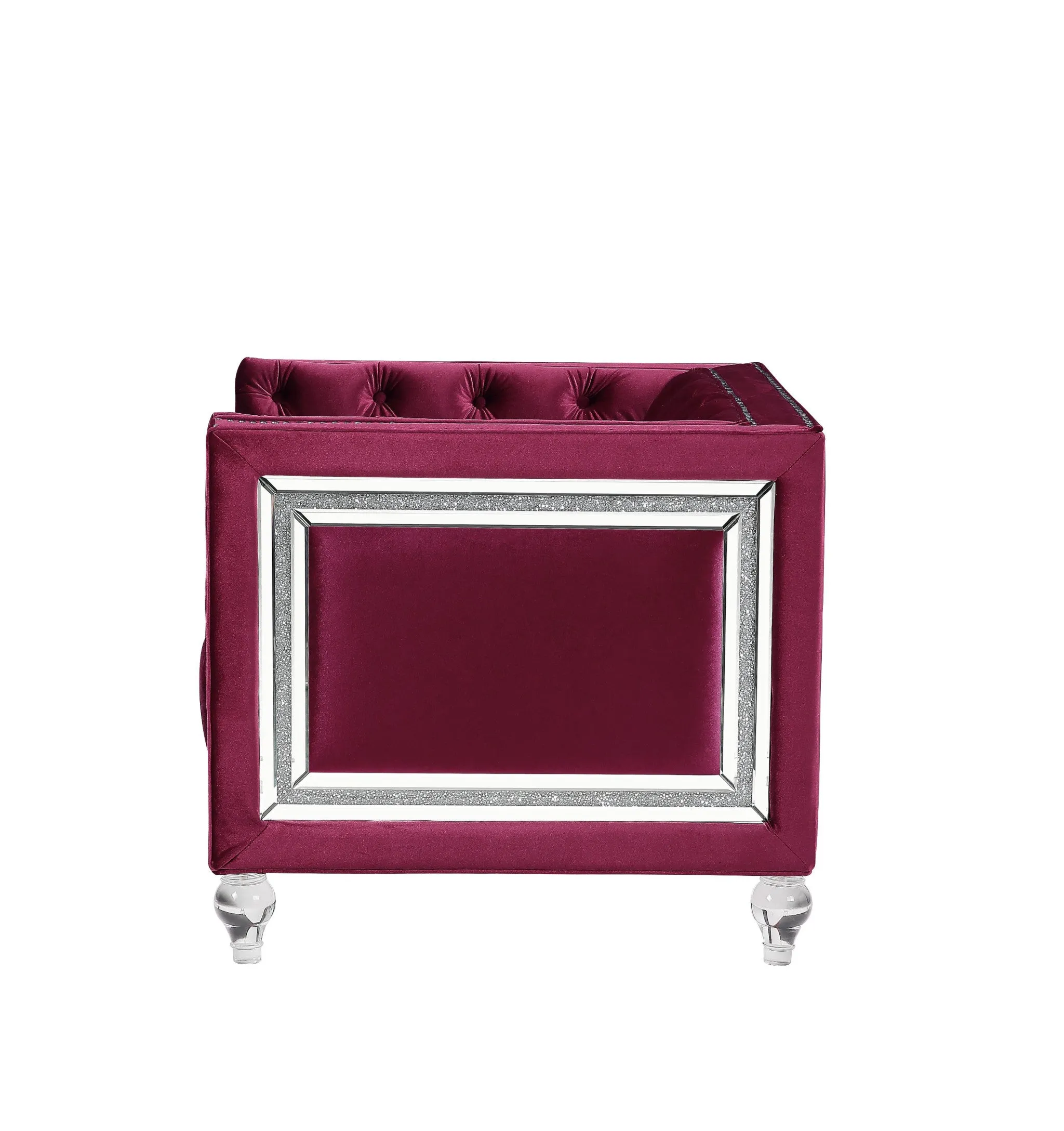 40 Burgundy Velvet And Black Tufted Arm Chair