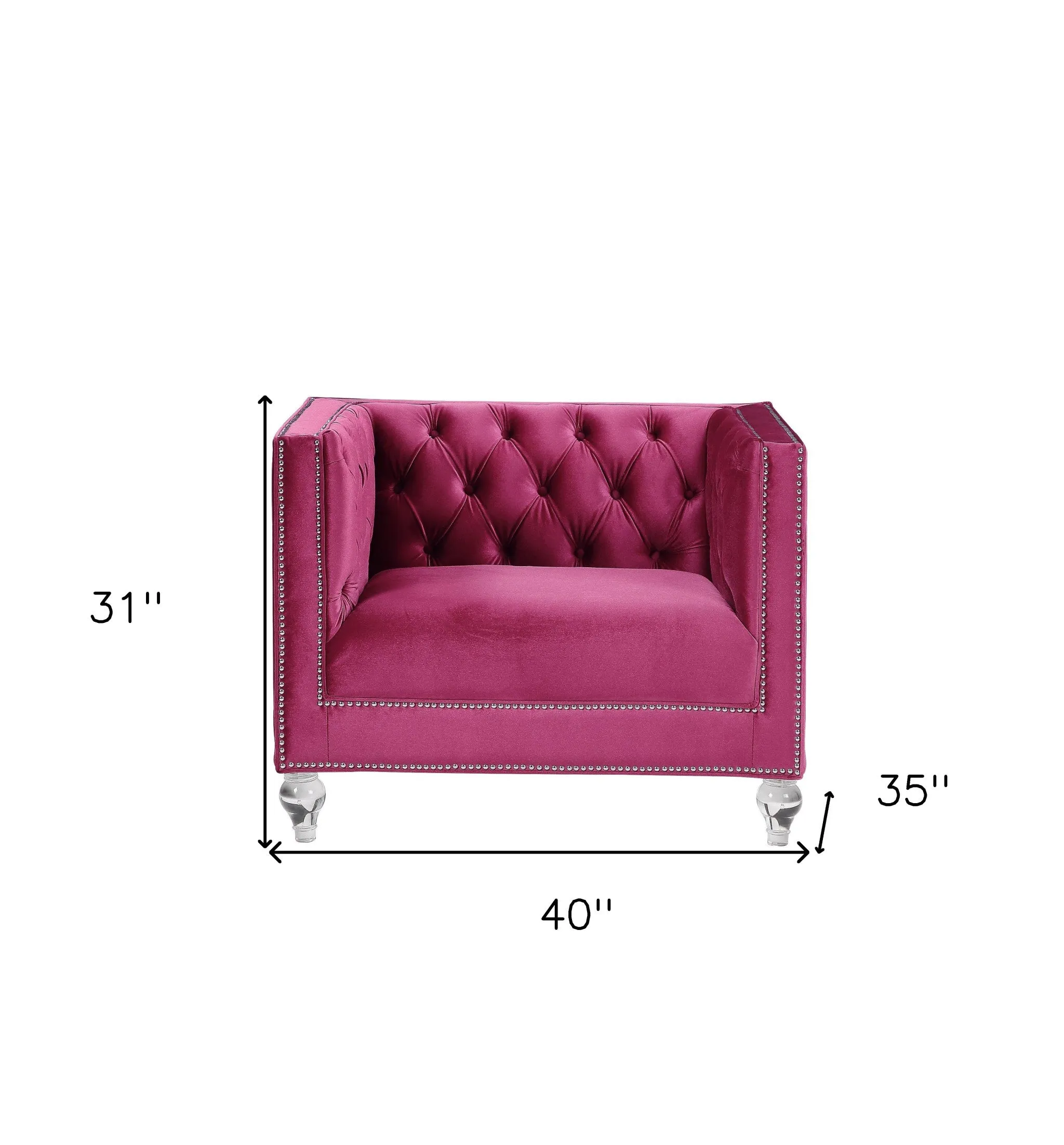 40 Burgundy Velvet And Black Tufted Arm Chair