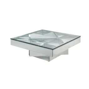 40 Clear And Silver Glass Mirrored Coffee Table