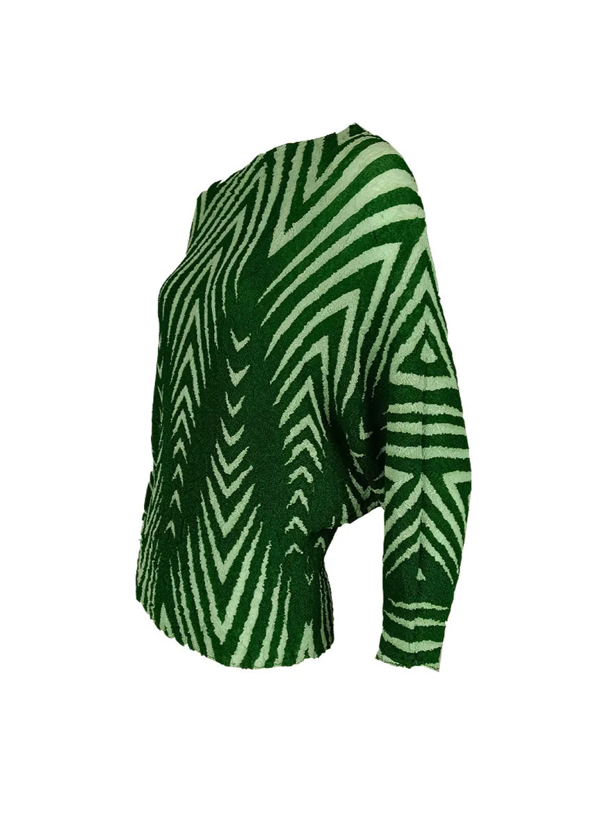 4240042 Line Printed Pleated Top *Green *Backorder