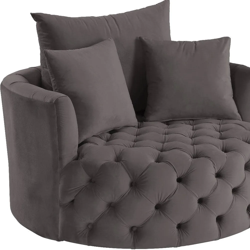 43 Gray Velvet Solid Color Swivel Barrel Chair