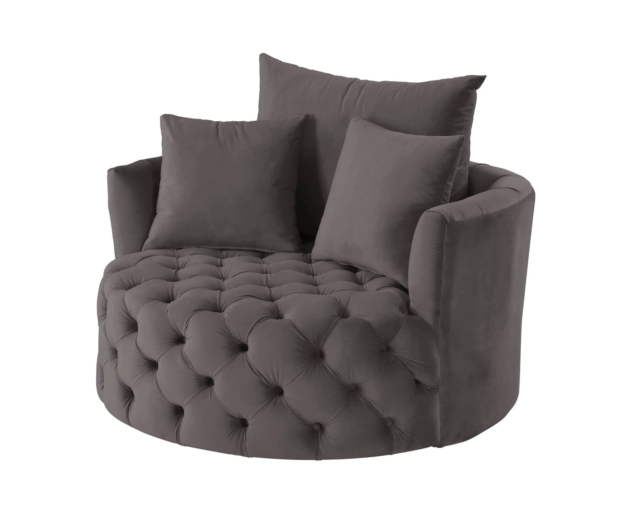 43 Gray Velvet Solid Color Swivel Barrel Chair