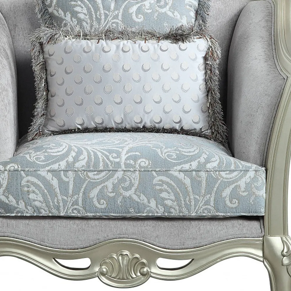 44 Light Gray Linen And Champagne Floral Arm Chair