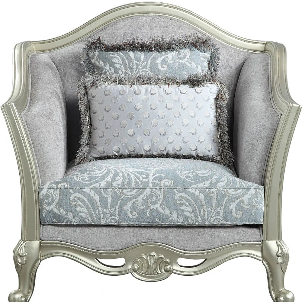 44 Light Gray Linen And Champagne Floral Arm Chair