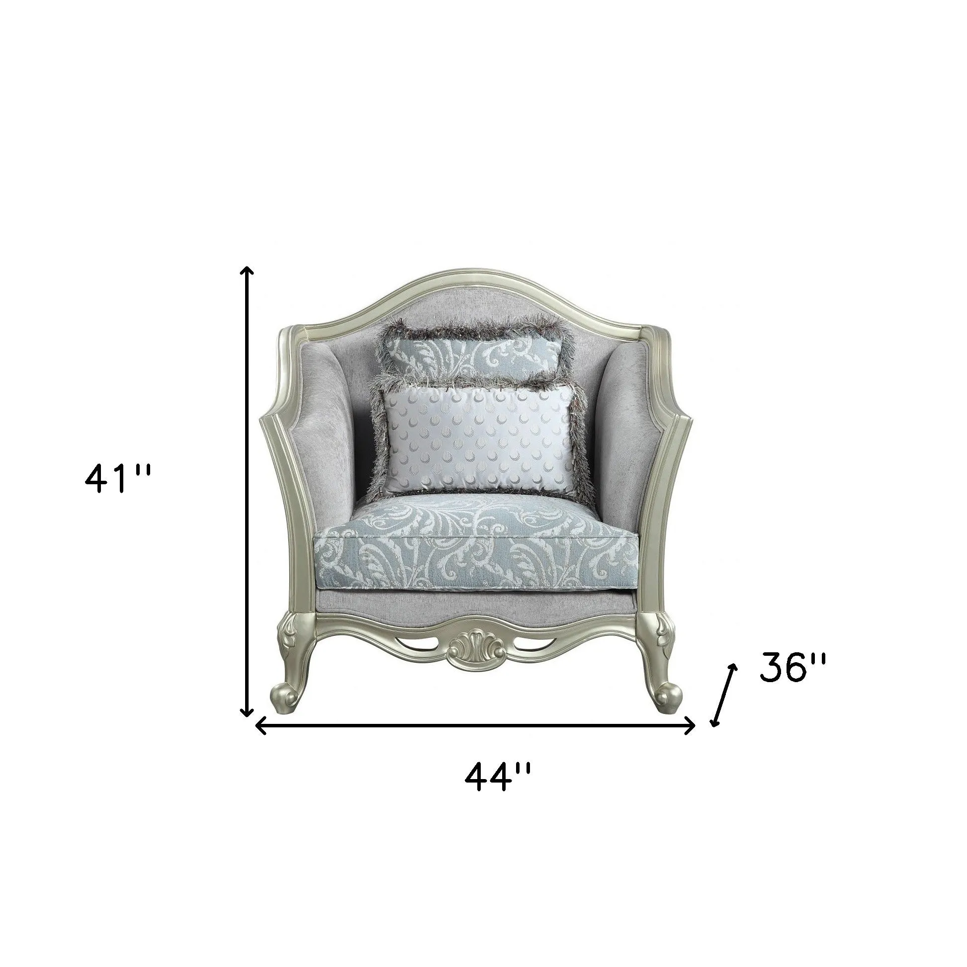 44 Light Gray Linen And Champagne Floral Arm Chair