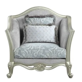 44 Light Gray Linen And Champagne Floral Arm Chair