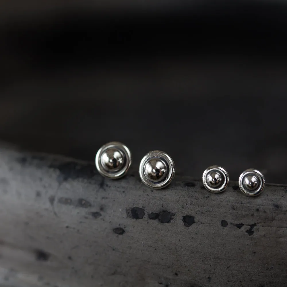 4.5mm and 3mm Ball in Circle "UFO" Studs, Double Piercing Set in Sterling Silver