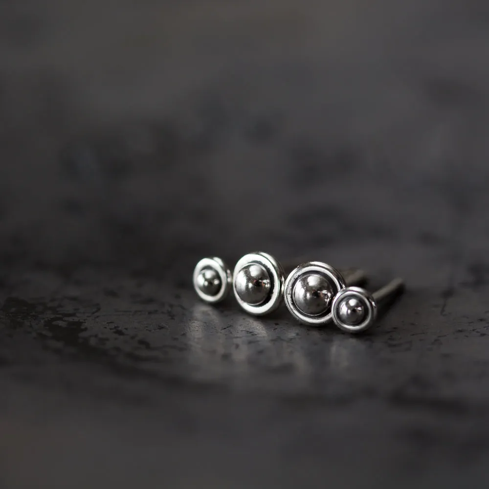 4.5mm and 3mm Ball in Circle "UFO" Studs, Double Piercing Set in Sterling Silver